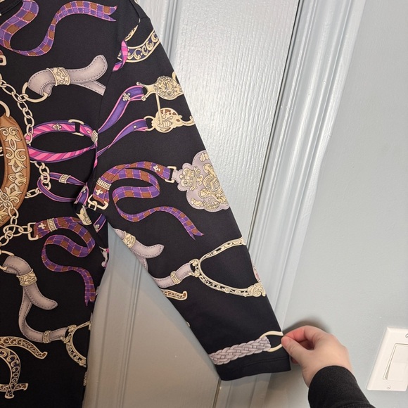 J. Mclaughlin Catalina Cloth Top Sz M Knit Signature Equestrian Print Classic - Picture 7 of 15